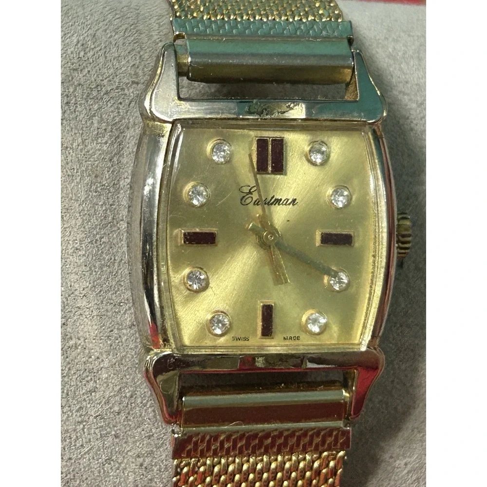 Vintage EASTMAN Diamond + Ruby Swiss Mens Watch Mechanical Hand Wind Read